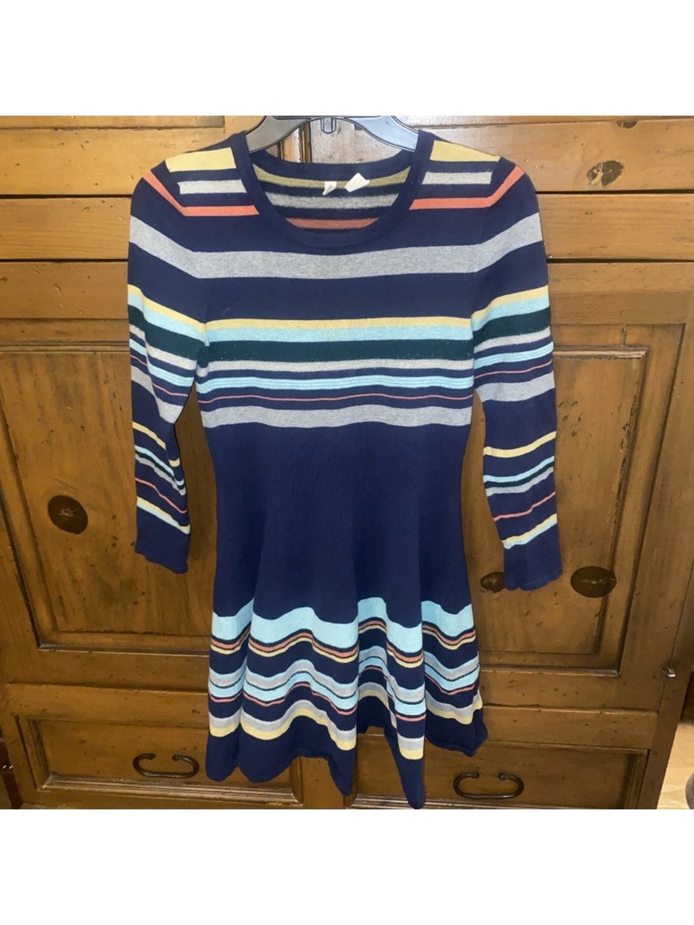 Anthropologie MOTH Luca Navy Striped Knit Sweater Skater Mini Dress-Size S